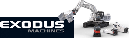 Exodus Machines logo and heavy machinery