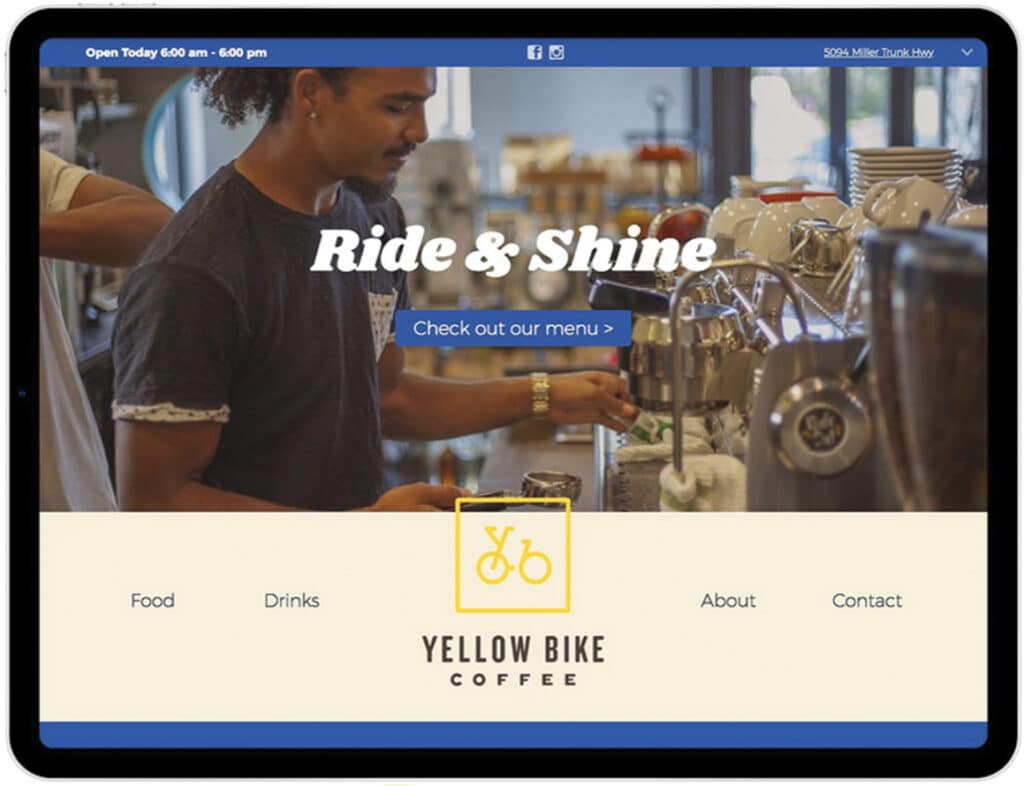 The Yellow Bike Coffee website on an iPad
